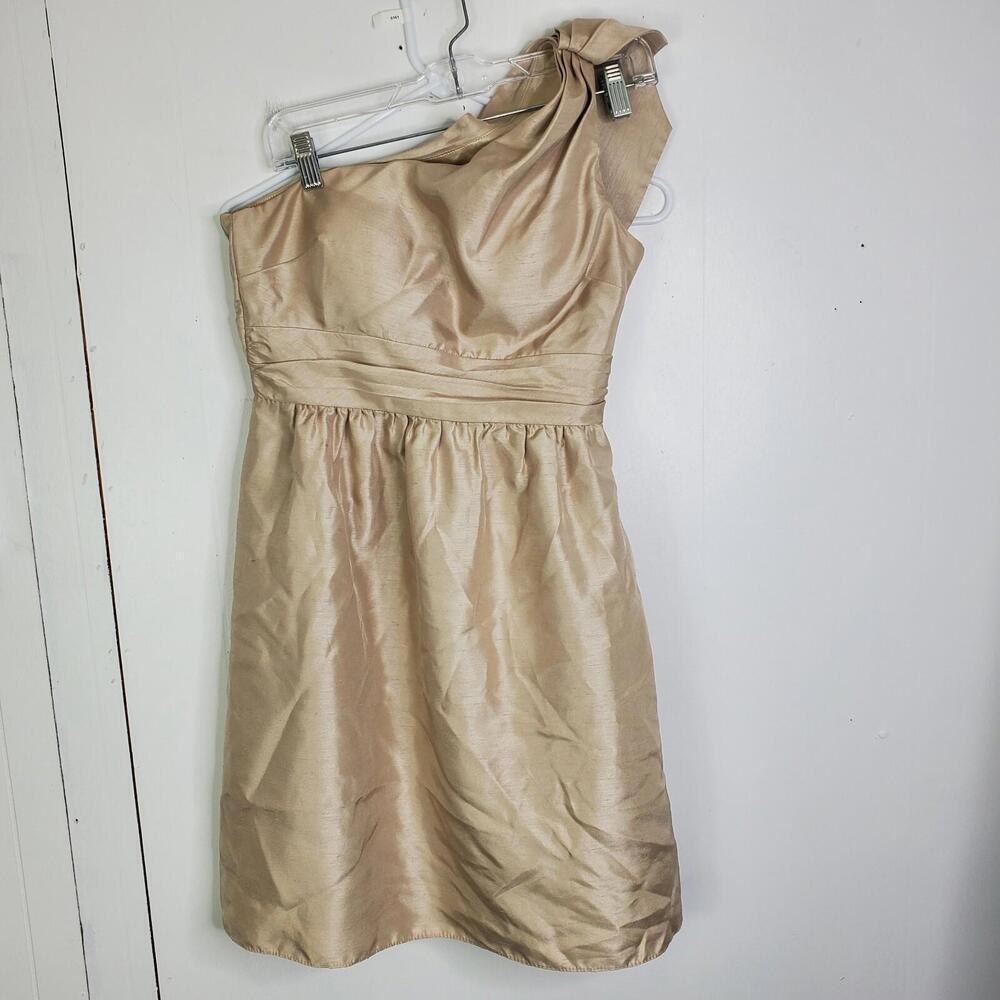 Jenny Yoo Collection Dress Womens 2 Champagne One Shoulder Short Bridesmaid